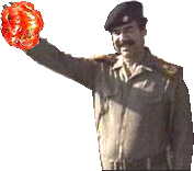 Saddam Hussein holding a tomato